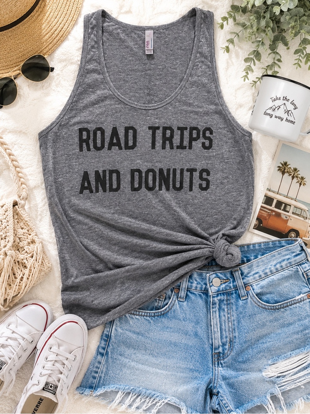 American Apparel Road Trips & Donuts Graphic Tank Top Heather Gray Medium